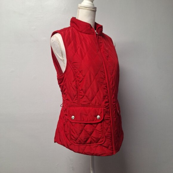 Croft & Barrow Quilted Red Sleeveless Vest Womens Small Pockets Full Zip Collar - Picture 2 of 7